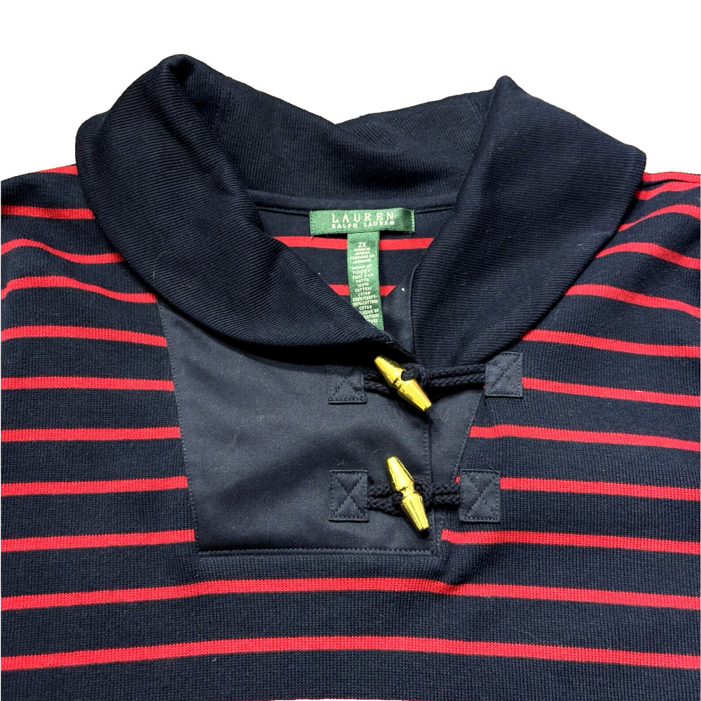 Lauren Ralph Lauren Top 2X Blue Red Stripe Long Sleeve pullover Nautical Boating - Picture 2 of 9